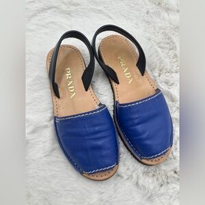 EUC Prada‎ sling back peep toe flat sandals size 38.5 blue black sandals